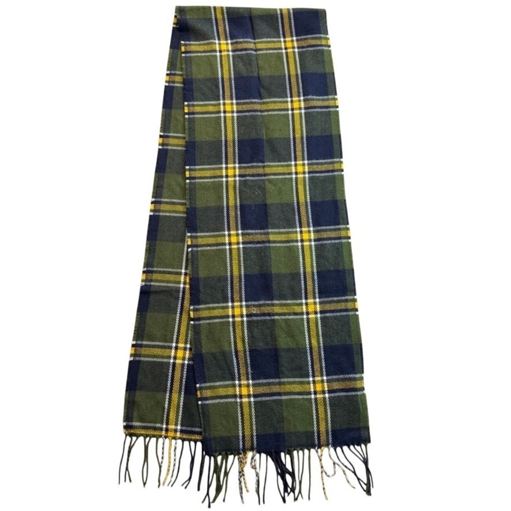 NWT Old Navy Plaid Scarf Green Navy Yellow Acrylic Fringe Winter Unisex 448623-